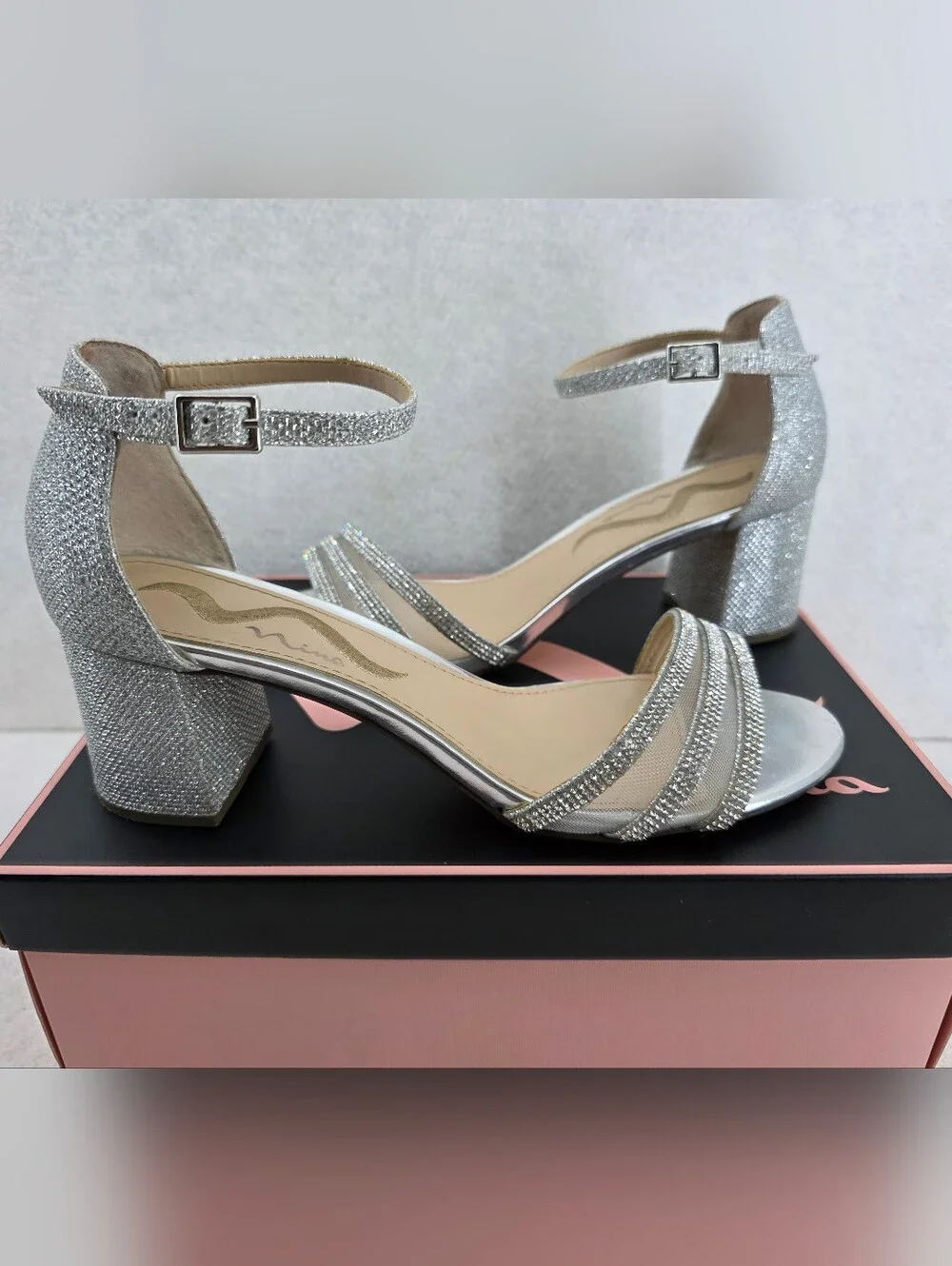 Nina Metallic Silver Dream Block Heels Women's Size 8 Homecoming Dance
